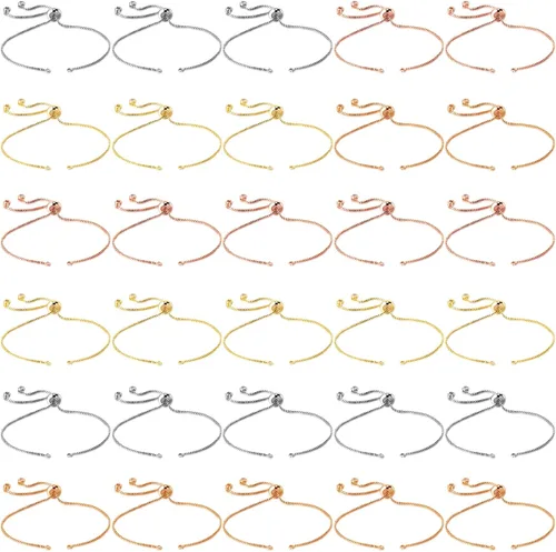 Miniatura 8 de Junkin 30 pulseras deslizantes de 8.7 pulgadas, pulsera ajustable con extremos de diamantes de imitación, cadenas extensoras para hacer joyas