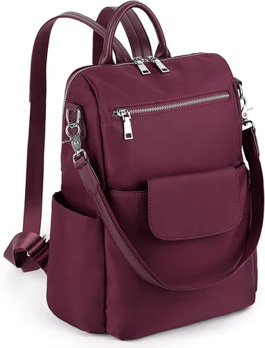Miniatura 5 de UTO Mochila para mujer, bolsa de hombro de piel lavada sintética para mujer, 380 Rojo, L