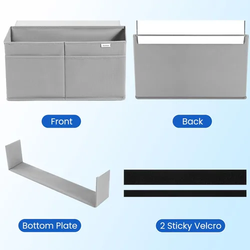 Miniatura 7 de Organizador colgante lateral de escritorio, bolsa de almacenamiento adhesiva con bolsillos para revista, iPad, cuaderno, para mesas auxiliares