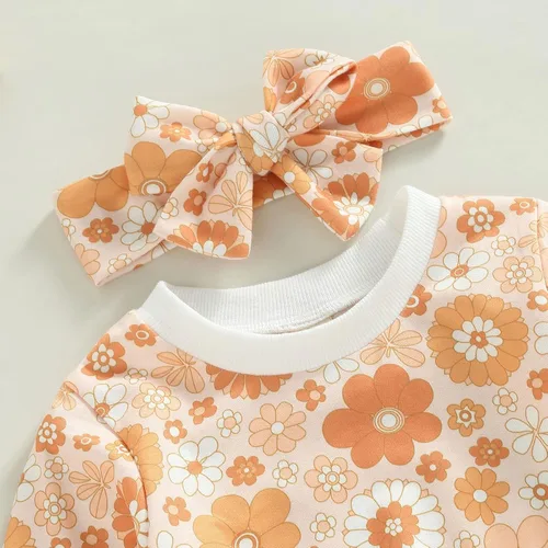 Miniatura 37 de Mandizy Conjunto de ropa de bebé niña otoño 3 6 9 12 18 24 meses sudadera de manga larga y pantalones con estampado floral y diadema