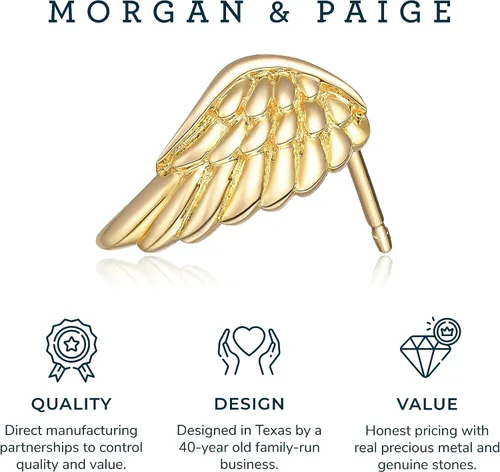 Miniatura 5 de Morgan & Paige Rhodium 14K Rose Gold 18K Yellow Gold Plated 925 Sterling Silver Angel Wing Stud Earrings Hypoallergenic Adorned for Women