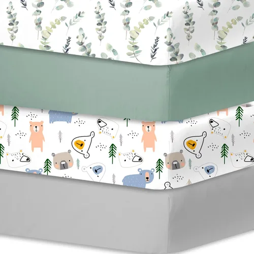 Miniatura 15 de Bimocosy Paquete de 4 sábanas para cuna, sábanas bajeras para cuna de bebé, transpirables y de ajuste cómodo, suaves para colchón de cuna estándar