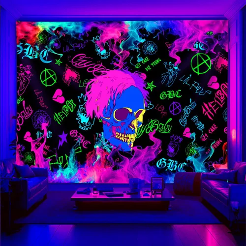 Miniatura 7 de PSYHILAR Blacklight Lil Peep Tapestry, Pósteres de Luz Negra para Dormitorio, Bandera UV Star Shopping Rapper (40 x 30 Pulgadas)