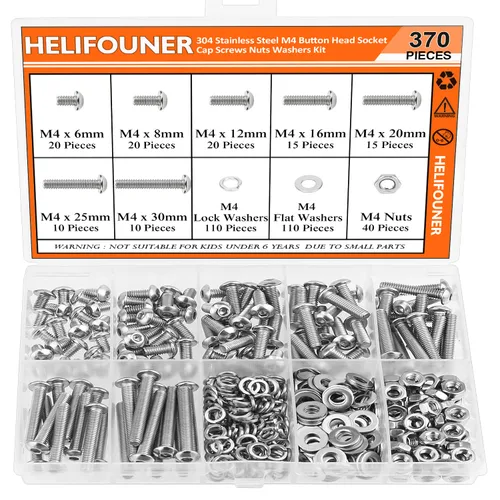 Miniatura 20 de HELIFOUNER 120 piezas M6 x 0.394 in /0.472 in /0.630 in /0.787 in /0.984 in /1.181 in /1.378 in, cabeza hexagonal, tornillos, arandelas, tuercas