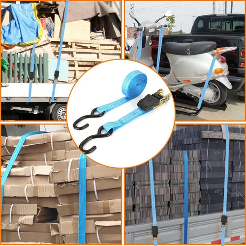 Miniatura 7 de 6 correas de amarre resistentes de 1 pulgada de 20 pies con ganchos, resistencia a la rotura de 2200 libras, correas de trinquete de carga para Azul