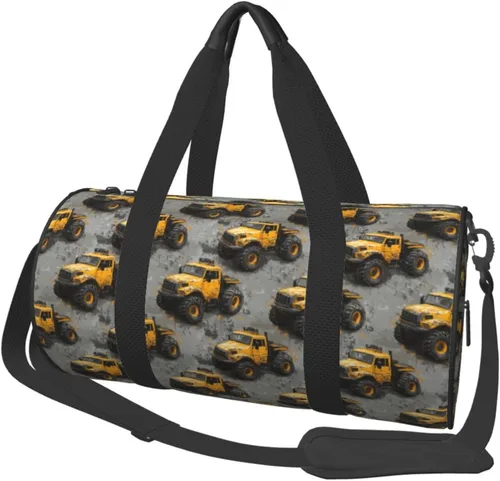 Large Duffle Bag for Travel - Yellow Truck Retro Print Gym Bag for Women Men, Travel Foldable Bags for Women Men with Zippered Multiple Pockets