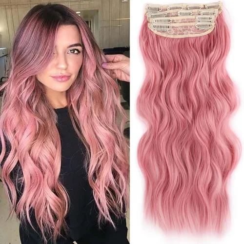 Miniatura 12 de Burgundy Clip in Hair Extensions, 4 PCS Natural Soft Long Wavy Clip on Synthetic Hair Hairpieces Curly 20Inch Curly Thick Hair 11 Clips