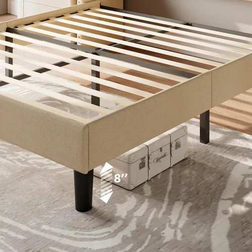 Miniatura 6 de Feonase - Base de cama tamaño completo con respaldo de alas de lujo y estación de carga rápida, base de cama tapizada con botones y cabecera