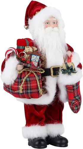 Miniatura 10 de AGM Figura decorativa navideña de Papá Noel de 12 pulgadas con bolsa de regalos y 2 campanas para fiestas navideñas y decoración del hogar