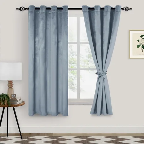 Miniatura 22 de XWZO Cortinas de terciopelo azul de 63 pulgadas de largo, elegantes cortinas de lujo suaves para sala de estar, aislamiento térmico, oscurecimiento