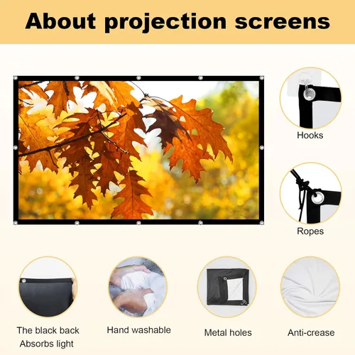 Miniatura 4 de Pantalla de proyector plegable de 120 pulgadas, 4k 16:9 antiarrugas, portátil, lavable, con respaldo negro, absorbe las pantallas de películas