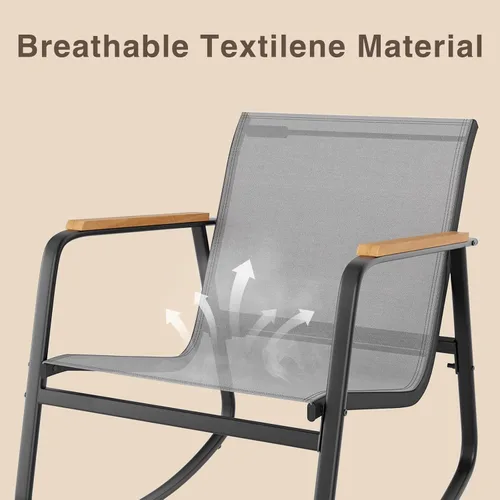 Miniatura 3 de Ahomly - Juego de 3 piezas de muebles de patio, juego de muebles de exterior de Textilene con reposabrazos de madera, mesa de café con superficie