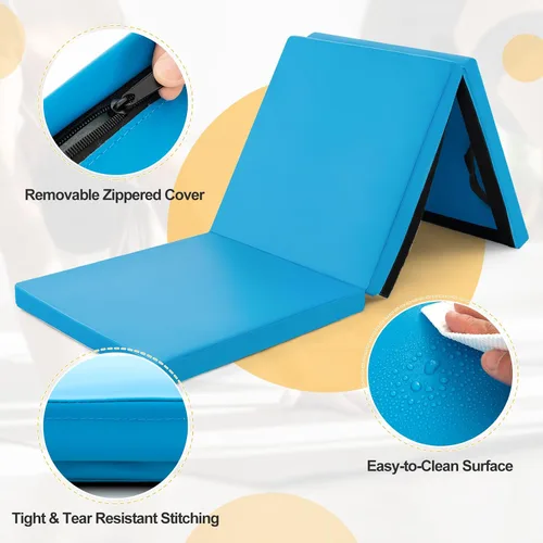 Miniatura 5 de Goplus Esterilla de Gimnasia Plegable, 6' x 2' x 2'' de Grosor Tri-Fold Esterilla de Ejercicio y Volteretas con Asas de Transporte, Cierre de Gancho
