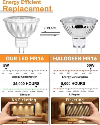 Miniatura 6 de Paquete de 12 Bombillas LED MR16, Bombillas de Luz de Paisaje Equivalentes a 50 Vatios, 4000K Blanco Neutro 5W GU5.3 MR16 12V Bombilla de Foco