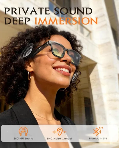 Miniatura 4 de Gafas inteligentes con cámara y audio, gafas con cámara HD de 8MP y filtro de luz azul para hombres y mujeres, grabación de video 1080P con gafas