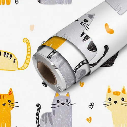 Miniatura 18 de HOMETITUTE Papel tapiz para mascotas mixto color beige, para despegar y pegar, bonito patrón de gato y perro, papel de contacto, papel de pared