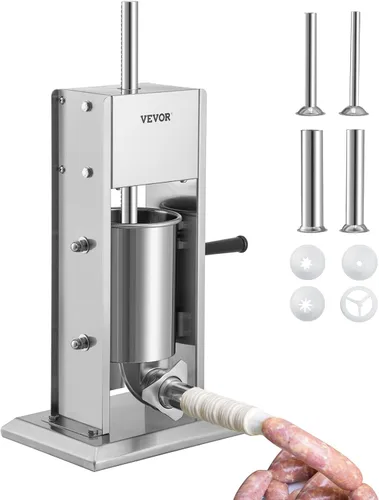 VEVOR - Embutidora de salchichas manual, capacidad de 7 lb/3 l, máquina de llenado de salchichas de acero inoxidable 304 de dos velocidades con 4