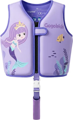 Miniatura 14 de Gogokids Chaleco de natación para niños de 1-2-3-5-7-9 años, chaqueta de natación de neopreno para niños con correa de seguridad ajustable y Azul