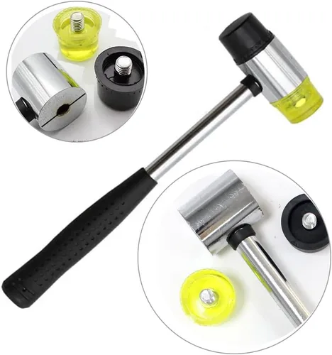Miniatura 4 de 5 piezas de herramientas de tachuelas para tapicería, martillo de tapicería de doble cara con 2 cabezas de goma de repuesto, elevador de tachuelas