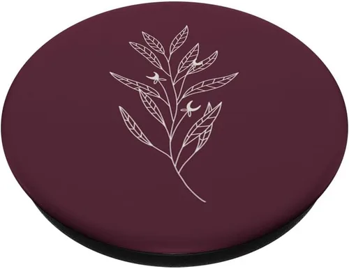 Miniatura 2 de Delicado diseño bohemio de hojas botánicas, color burdeos oscuro, ciruela, PopSockets intercambiables PopGrip