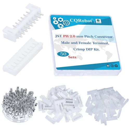 Miniatura 92 de CQRobot JST EL 4.5 mm de paso 2 pines conector electrónico IC macho, enchufes hembra carcasa y kit de terminales de crimpado en T macho/hembra. 50