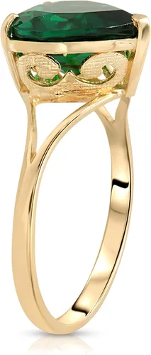 Miniatura 2 de Galaxy Gold GG Anillo de catedral de esmeralda con forma de corazón brillante de oro amarillo de 14 quilates con forma de corazón brillante