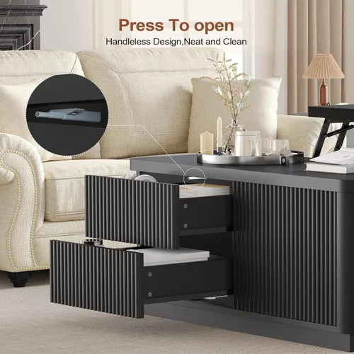 Miniatura 7 de Itaar 39.4'' Lift Top Coffee Table with Storage, Fluted Coffee Tables for Living Room, Square Coffee Table with Large Hidden Compartment & 2 Drawrs