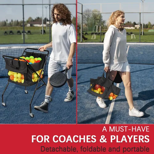 Miniatura 6 de Cesta plegable de pickleball para pelotas de tenis con ruedas, bolsa extraíble, carrito portátil con capacidad para 170 pelotas de tenis o 140