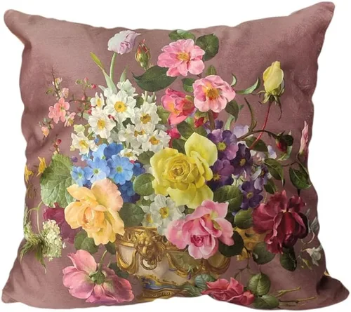 Miniatura 29 de Funda de cojín floral ligera de lujo, 18 x 18 pulgadas, pintura al óleo retro victoriana de doble cara, fondo negro, flor vibrante, funda de cojín