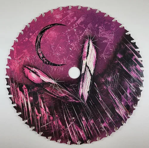Miniatura 6 de Double Sided Saw blade Painting in Purple Colors of Fantasy Landscape scenes Flip Sides by artist Jason Girard
