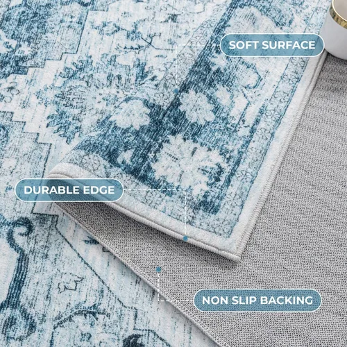 Miniatura 242 de Syalife 4x6 Alfombra Lavable para Área, Ultra Suave Antideslizante, Pila Baja, Alfombra Vintage Resistente a Manchas para Sala de Estar, Alfombra
