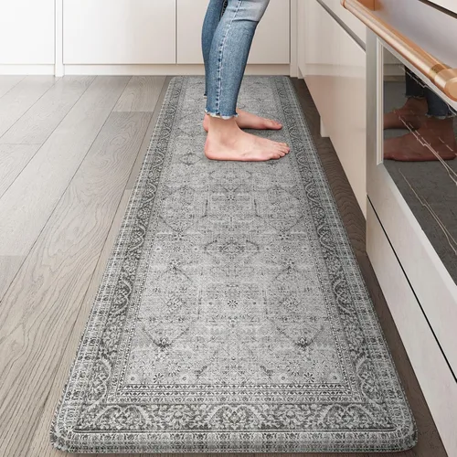 Miniatura 20 de KIMODE Alfombra de Cocina Antifatiga 2 Piezas, Alfombras de Cocina Antideslizantes e Impermeables, Alfombra de Cocina de Estilo Rústico en Gris