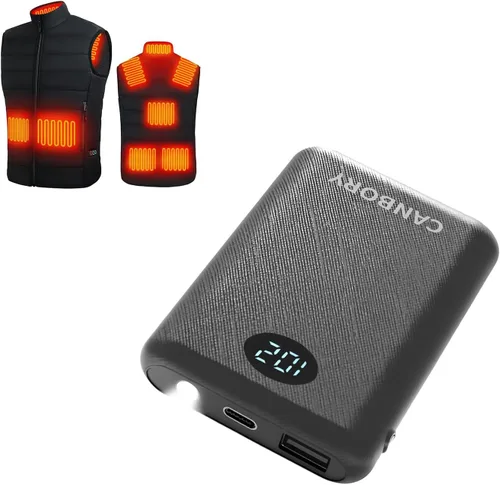 Miniatura 9 de Paquete de 2 baterías de 5 V 2A/3 A para chaleco calentado, batería externa de 12000 mAh para ropa calentada con pantalla LED con puerto de 7.4 V CC