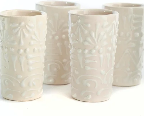 Miniatura 30 de Juego de 4 vasos de chupito Talavera auténticos mexicanos para tequila - Pintados a mano - 2 Oz (Flores naranjas)