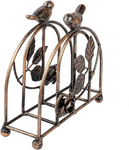 Miniatura 8 de Servilletero clásico vintage de bronce con pájaro y rosa/dispensador de pañuelos independiente de mesa
