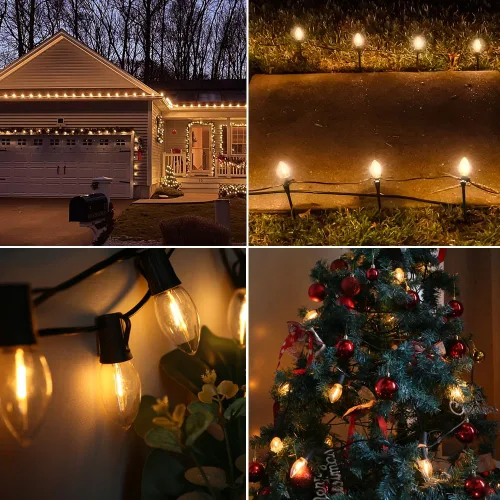 Miniatura 7 de Paquete de 25 bombillas LED C9 de Navidad, bombilla LED C9 de repuesto para cadena de luces de Navidad, base intermedia E17, 2200 K blanco cálido