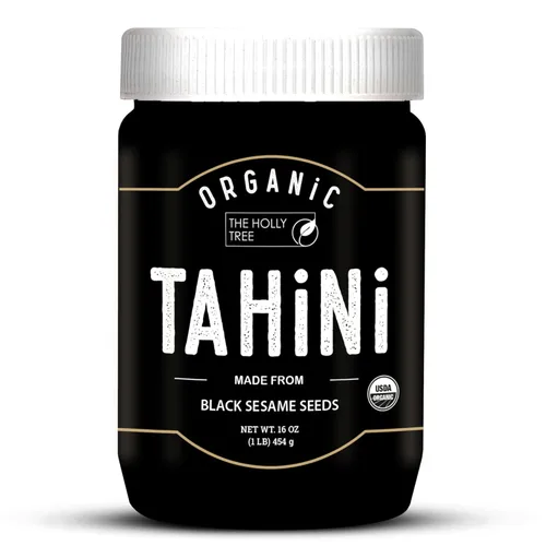 Pasta de Tahini Negra Orgánica 16 oz (1 lb) - Pasta de Sésamo Negro - USDA Certificada, Tahini Kosher, Sin Gluten - Salsa de Tahini Orgánica con