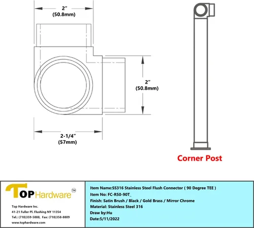 Miniatura 5 de Conector de barandilla de acero inoxidable 316, conector de codo de carpintero empotrado con forma de esquina de 3 vías para tubería de calibre 16