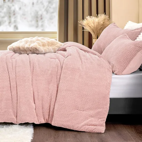 Miniatura 10 de ChiXpace Juego de edredón de franela de forro polar tamaño individual, juego de cama de piel sintética con patrón de hojas beige peludas, juego
