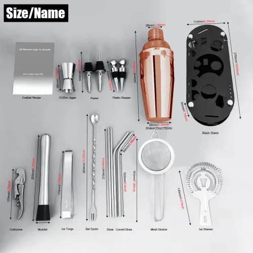 Miniatura 6 de Juego de Coctelera para Bartender con Soporte - Juego de Herramientas de Bar de 16 Piezas, Juego Mezclador de Bebidas Incluye: Cocteleras, Jigger