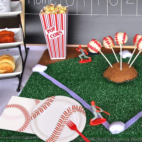 Miniatura 5 de WILDPARTY Juego de 96 piezas de suministros para fiesta de béisbol para 24 invitados, incluyendo platos de papel de béisbol, platos de postre