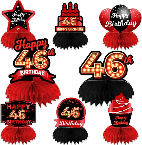 Miniatura 12 de Feliz Cumpleaños 15 Centros de Mesa de Panal Rojo y Negro Globos Decoración Temática de Mesa Decoraciones de Mesa Adornos de Mesa para Niñas Mujeres