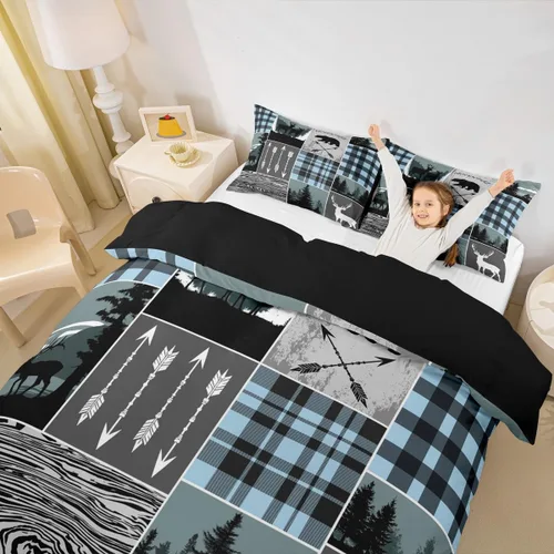 Miniatura 36 de Erosebridal Funda de edredón rústica de ciervo, tamaño individual, funda de edredón de retazos de oso para niños, adolescentes y adultos, juego
