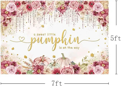 Miniatura 3 de MEHOFOND Fondo de otoño de 7 x 5 pies con temática de calabaza estilo bohemio para baby shower, fondo de fotos de baby shower, color rosa, burdeos