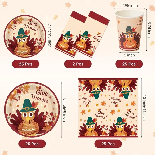 Miniatura 2 de Childom Suministros para fiesta de Acción de Gracias, juego de 102 piezas de fiesta temática de Acción de Gracias, juego de vajilla de decoración