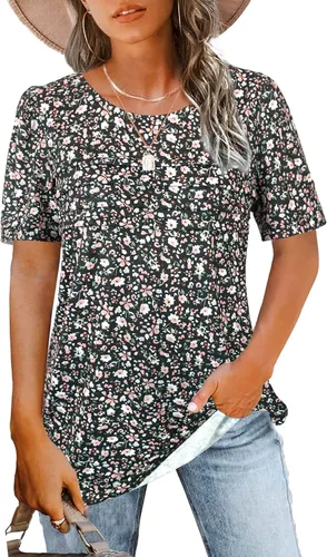 Miniatura 13 de JomeDesign - Camisetas casuales de verano para mujer, manga corta, cuello redondo, manga abullonada