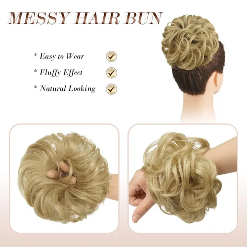 Miniatura 3 de FESHFEN Extensiones de Cabello para Moño Desordenado - Grandes Coleteros Elásticos Ondulados y Rizados para Moño, Extensiones de Cola de Caballo