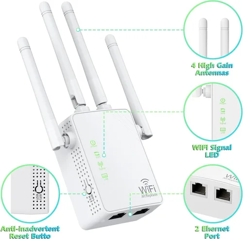 Miniatura 6 de Amplificador de señal WiFi de hasta 10000 pies cuadrados y 55 dispositivos, extensor de alcance WiFi, repetidor de Internet inalámbrico