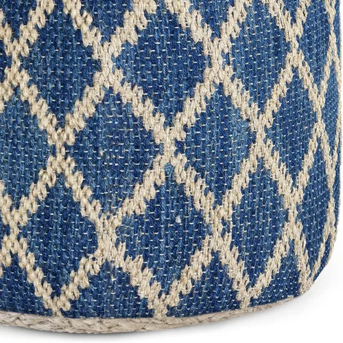Miniatura 6 de SIMPLIHOME Edgeley Puf redondo – 18 pulgadas de ancho tejido a mano yute y algodón otomano en azul clásico y natural, reposapiés estilo bohemio
