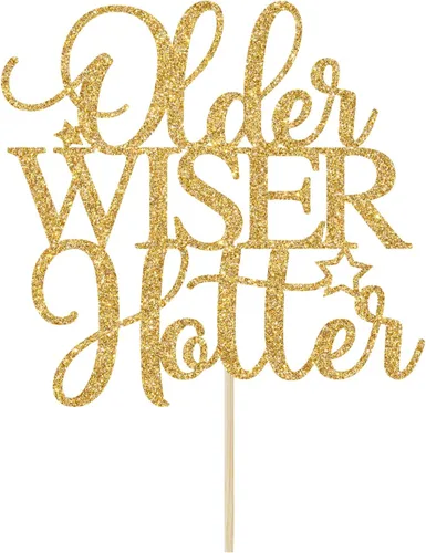 Miniatura 6 de Older Wiser Hotter - Decoración para tartas, divertidos suministros de fiesta de cumpleaños para adultos, 30, 40, 50, 60, 70, 80, decoraciones